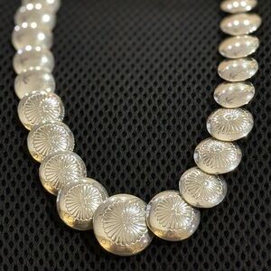 Vintage Style Sterling Silver Graduated Layered Sterling Concho Saucer Necklace